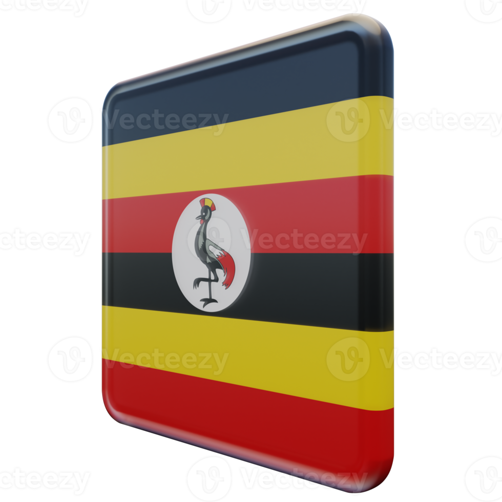 ouganda vue de droite drapeau carré brillant texturé 3d png