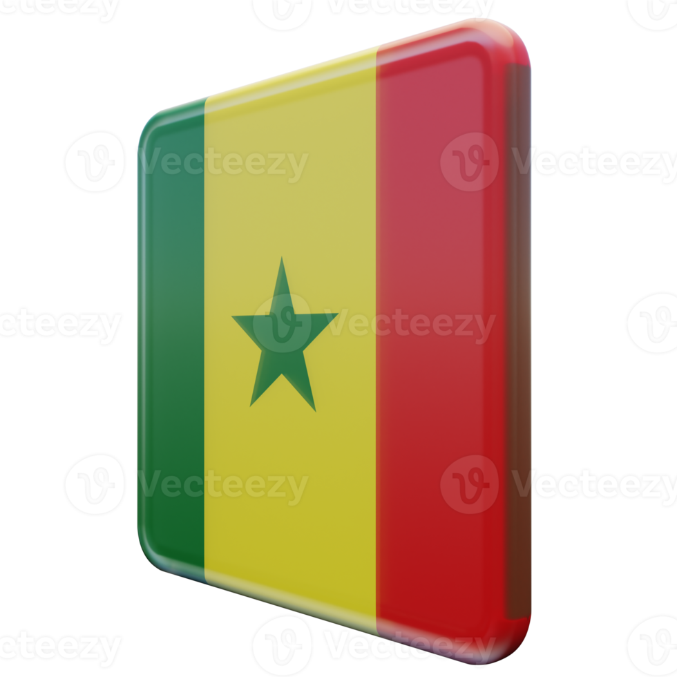 Senegal Rechtsaf visie 3d getextureerde glanzend plein vlag png