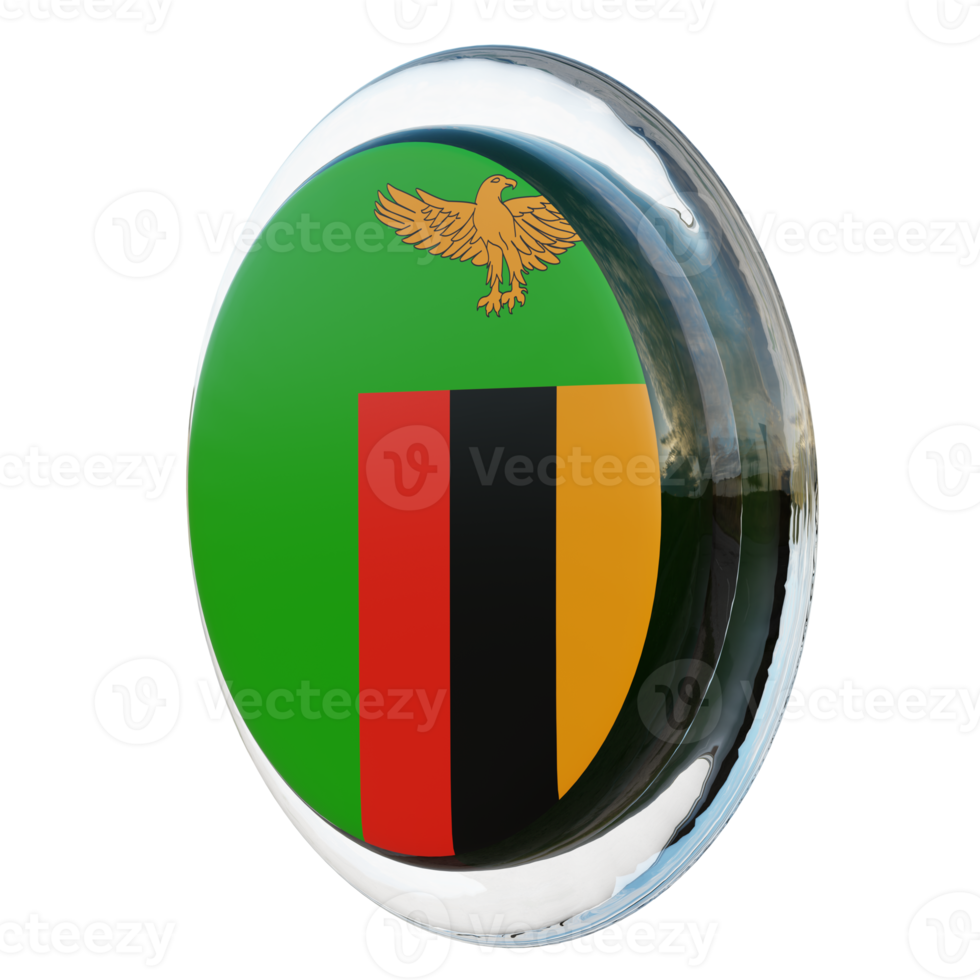 Zambia Right View 3d textured glossy circle flag png
