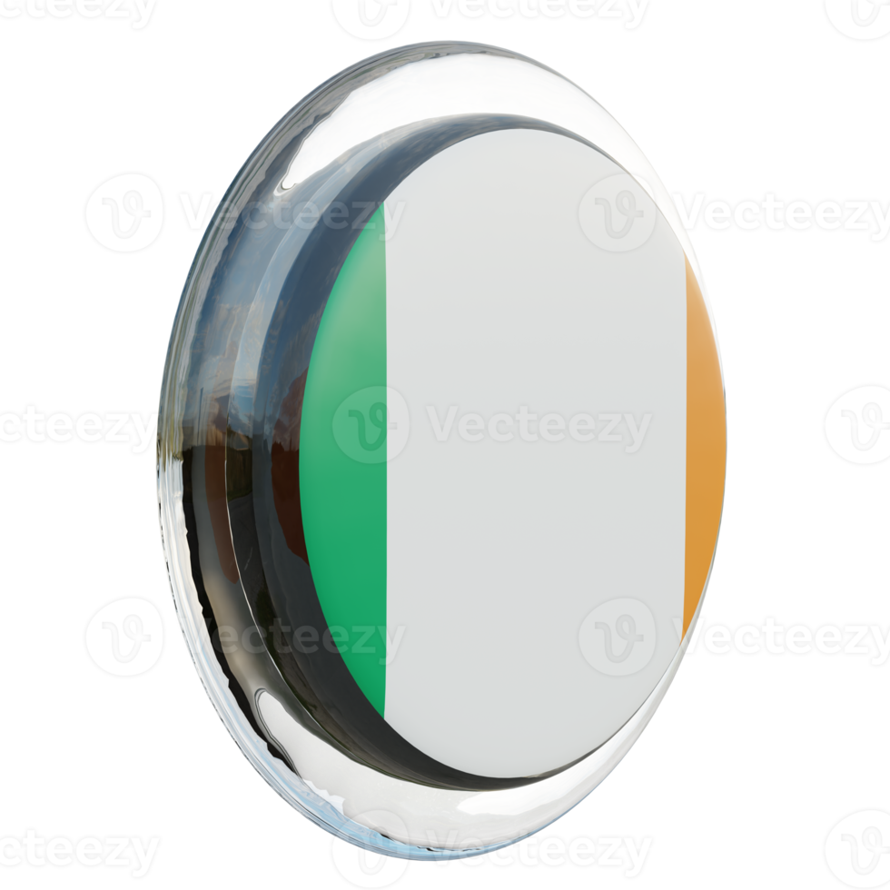 Irlanda vista esquerda 3d bandeira de círculo brilhante texturizado png