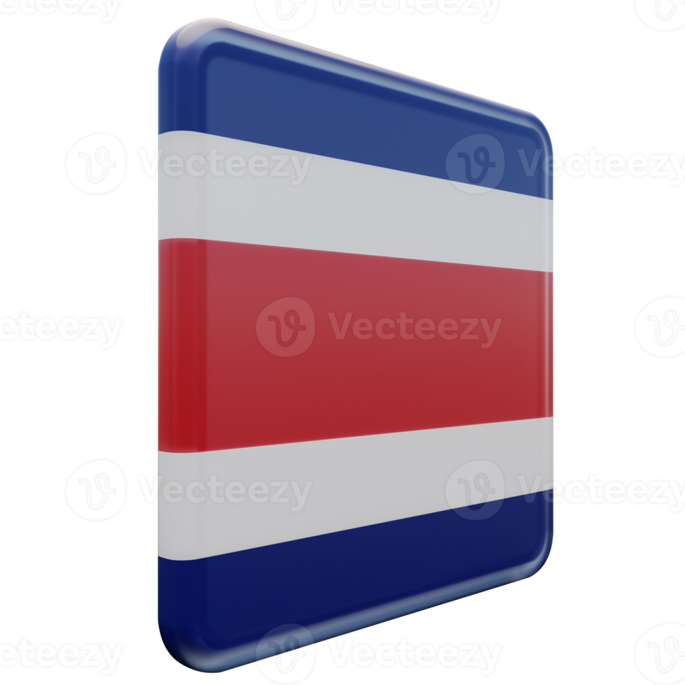 Costa Rica Left View 3d textured glossy square flag png