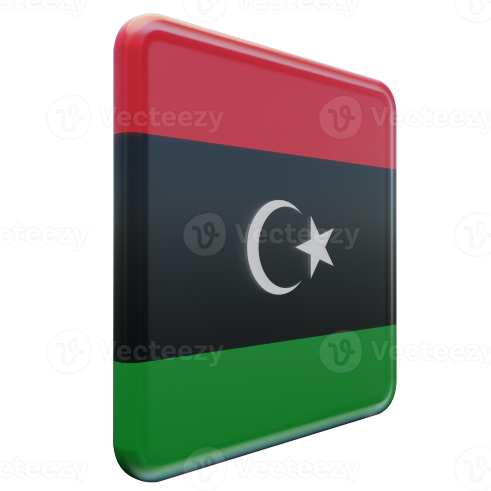 Libya Left View 3d textured glossy square flag png