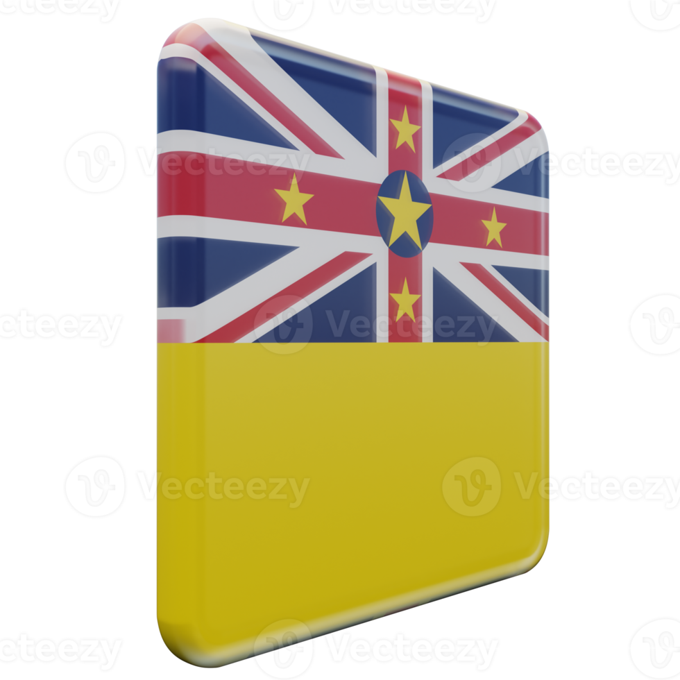 Niue Left View 3d textured glossy square flag png
