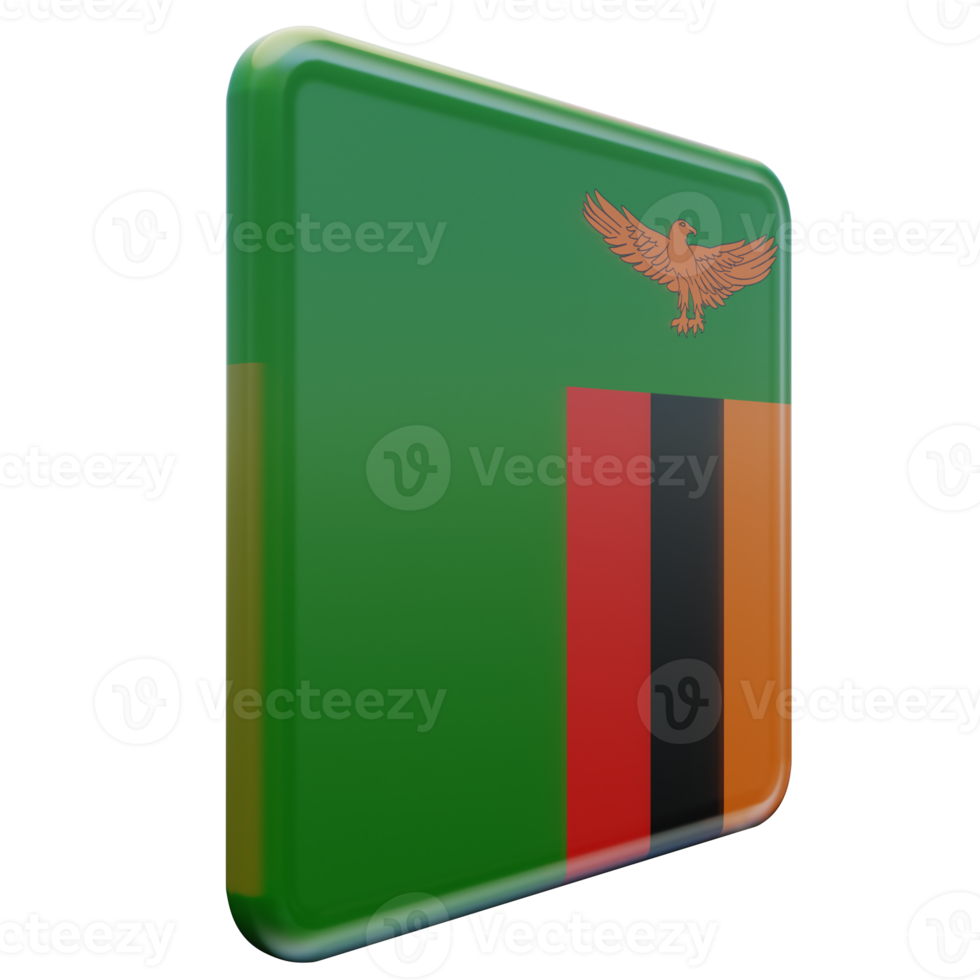 Zambia Left View 3d textured glossy square flag png