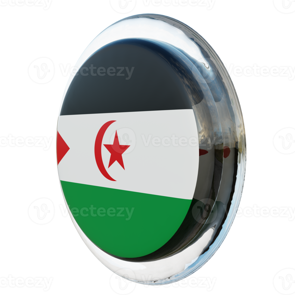 república árabe saharaui democrática derecha vista 3d texturizado brillante círculo bandera png