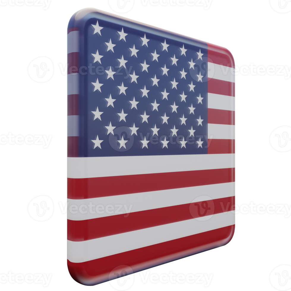 United States Left View 3d textured glossy square flag png