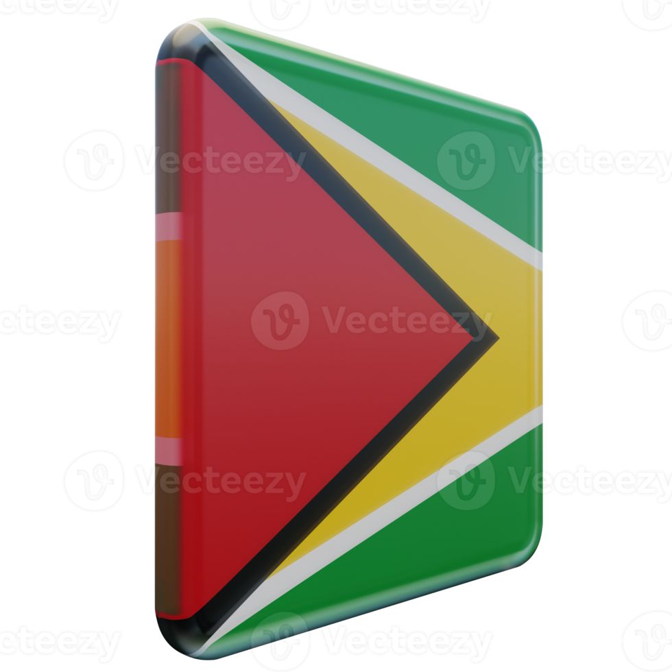 Guyana Left View 3d textured glossy square flag png