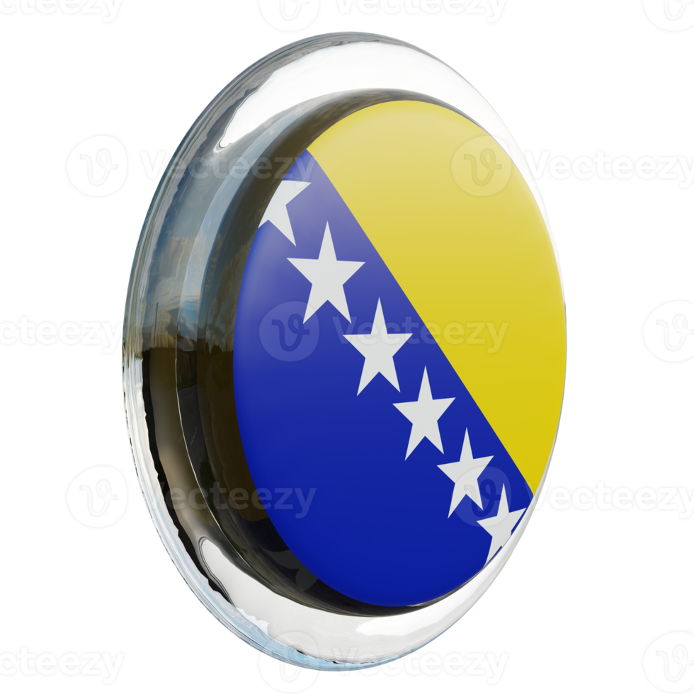 Bósnia e Herzegovina vista esquerda 3d bandeira de círculo brilhante texturizado png