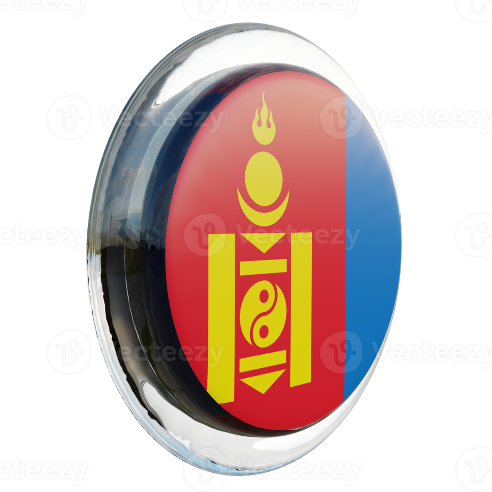 Mongolia Left View 3d textured glossy circle flag png