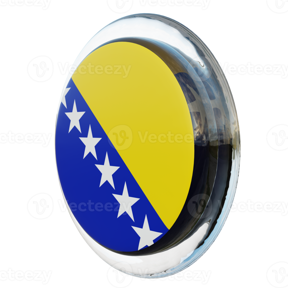 Bósnia e Herzegovina vista direita 3d bandeira de círculo brilhante texturizado png