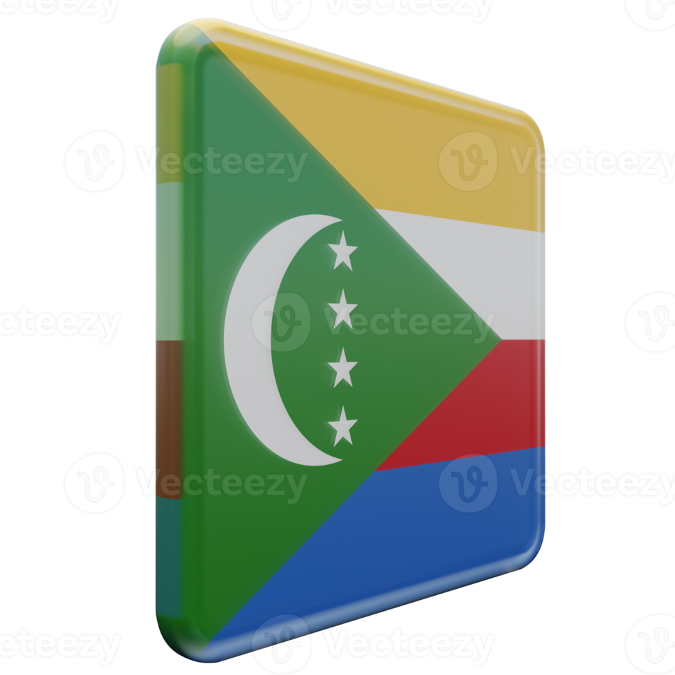 Comoros Left View 3d textured glossy square flag png