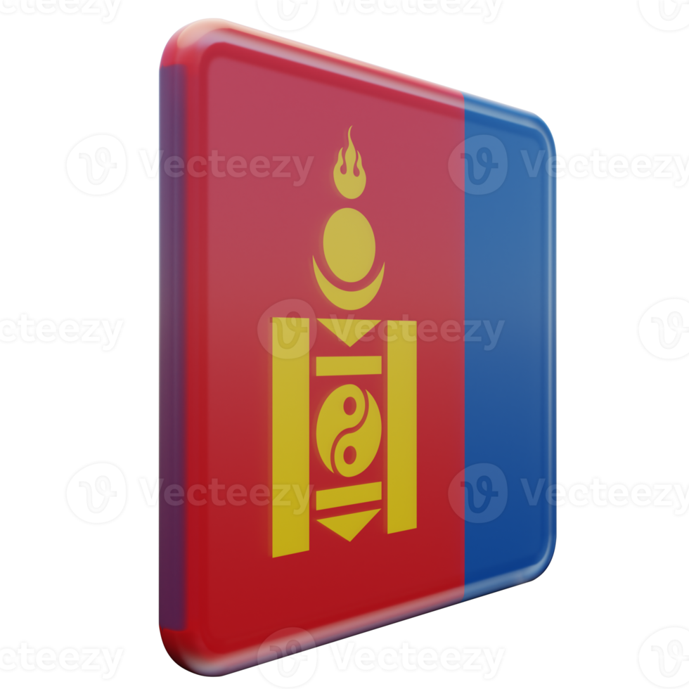 Mongolia Left View 3d textured glossy square flag png