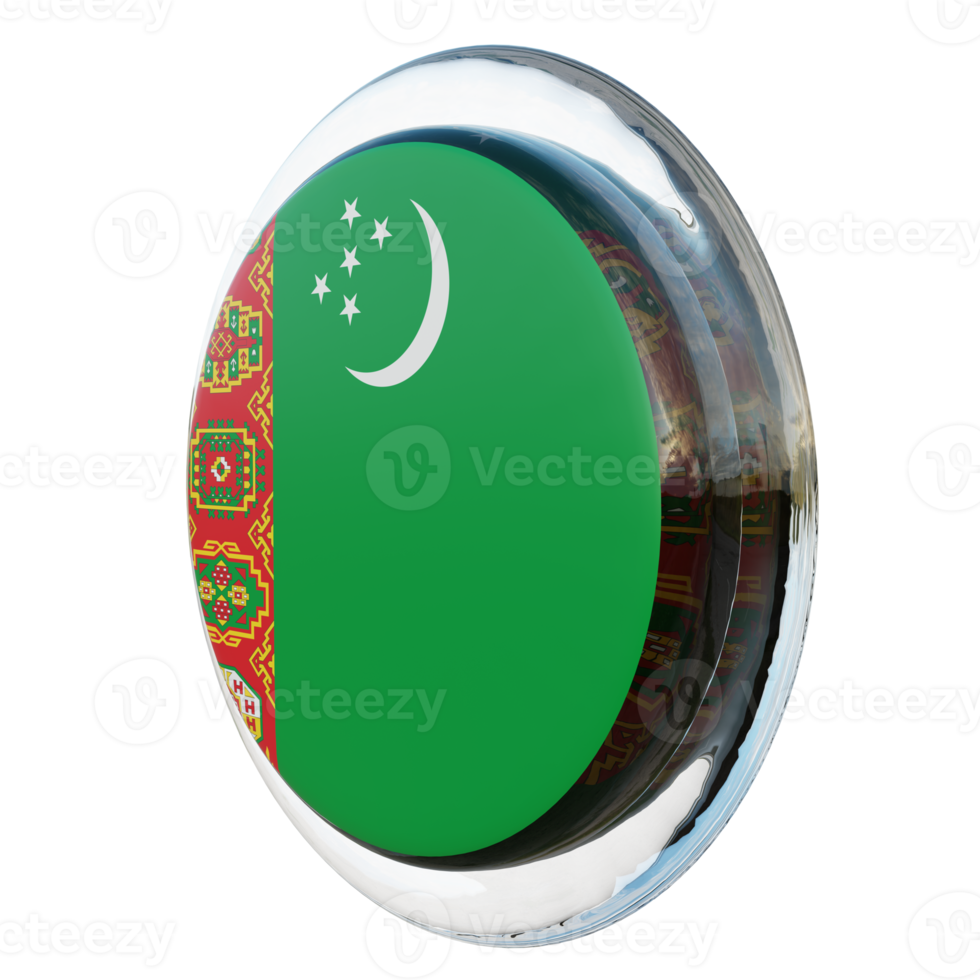 turkmenistan Rechtsaf visie 3d getextureerde glanzend cirkel vlag png