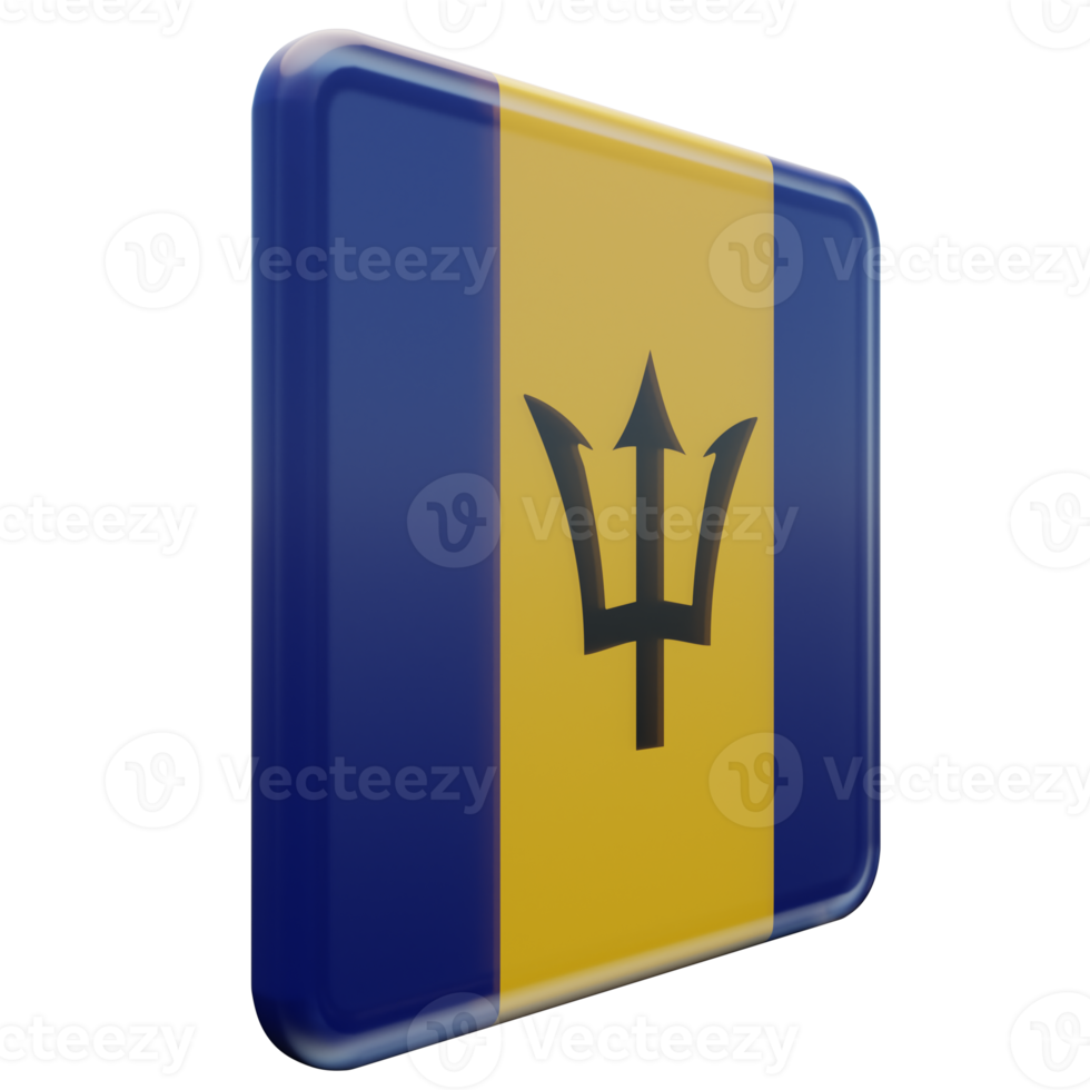 Barbados Left View 3d textured glossy square flag png