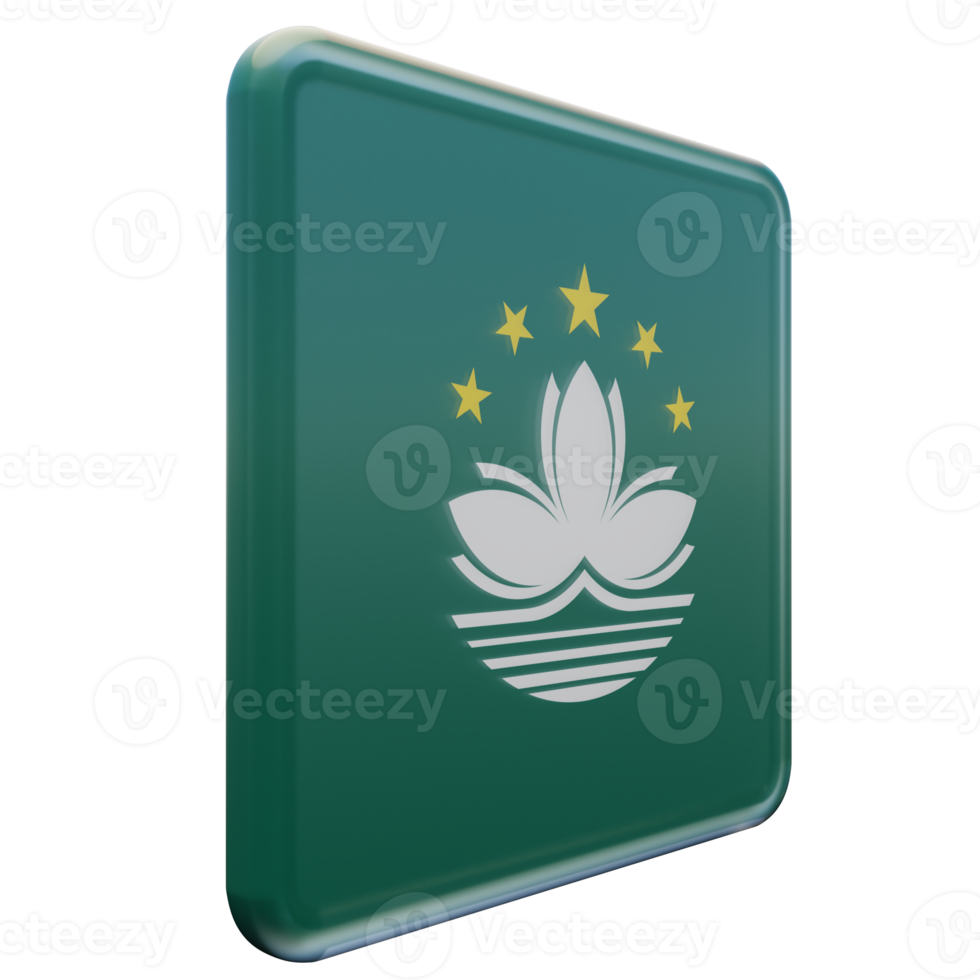 Macau Left View 3d textured glossy square flag png