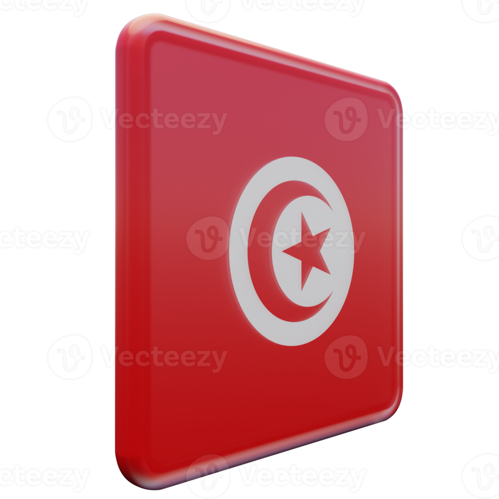 Tunísia vista esquerda 3d bandeira quadrada brilhante texturizada png