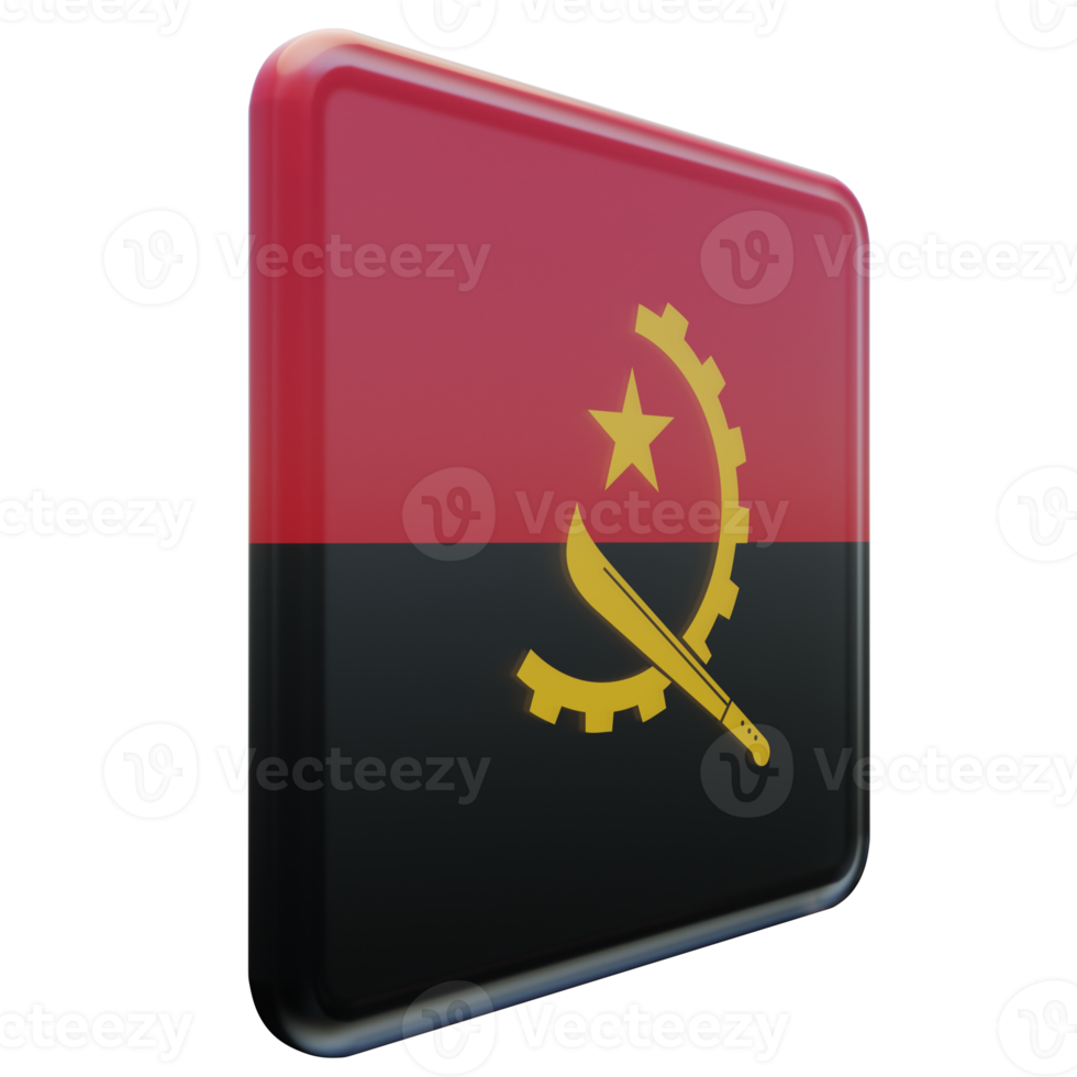 Angola Left View 3d textured glossy square flag png
