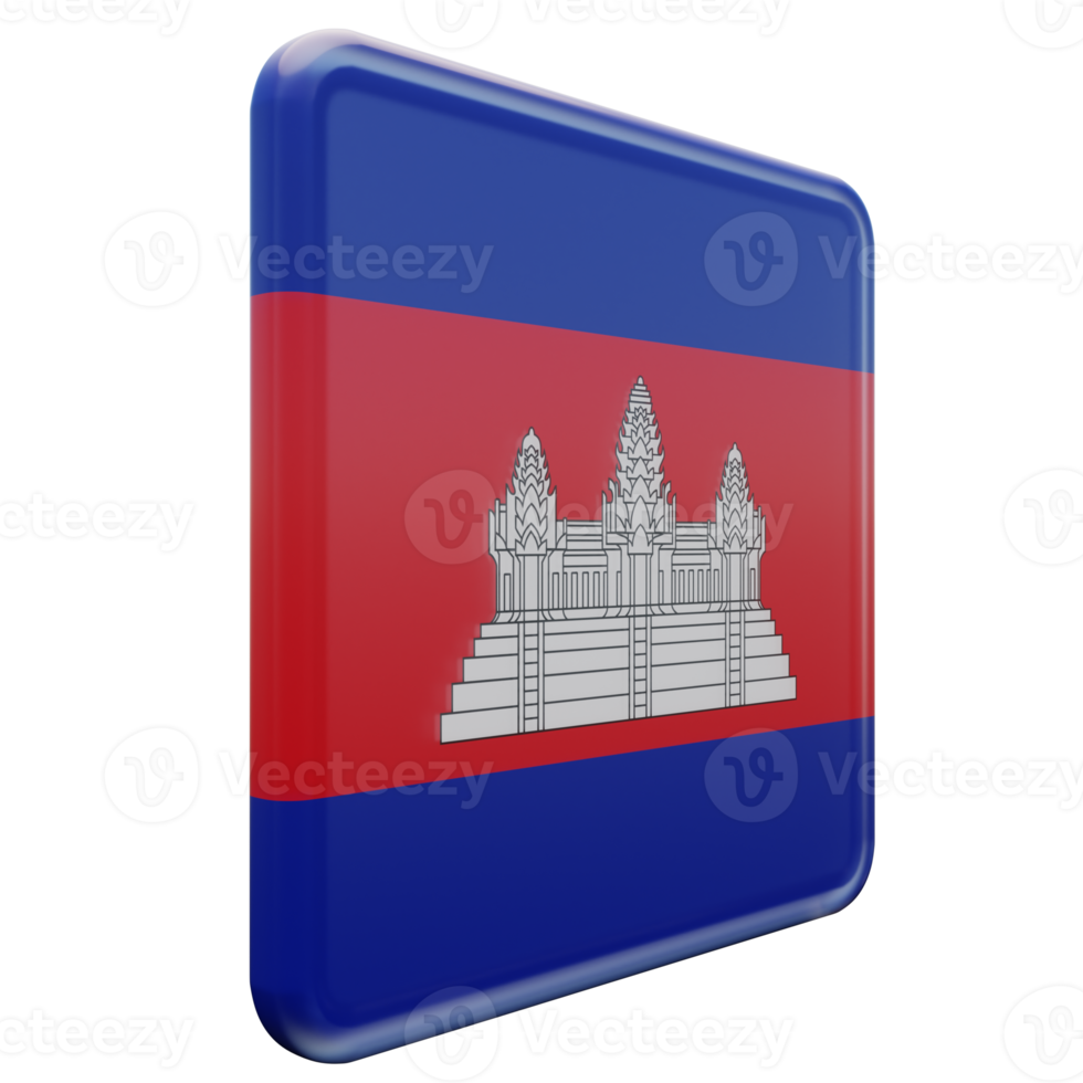 cambodia vänster se 3d texturerad glansig fyrkant flagga png