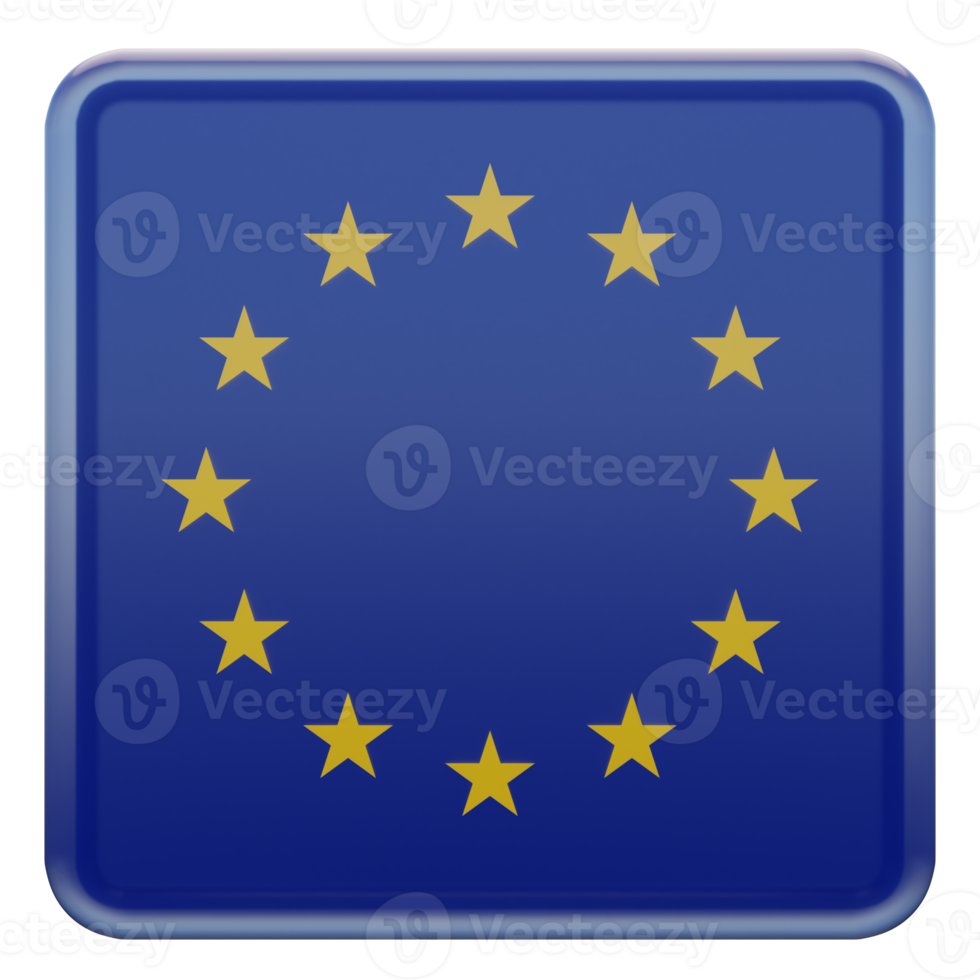europeisk union 3d texturerad glansig fyrkant flagga png
