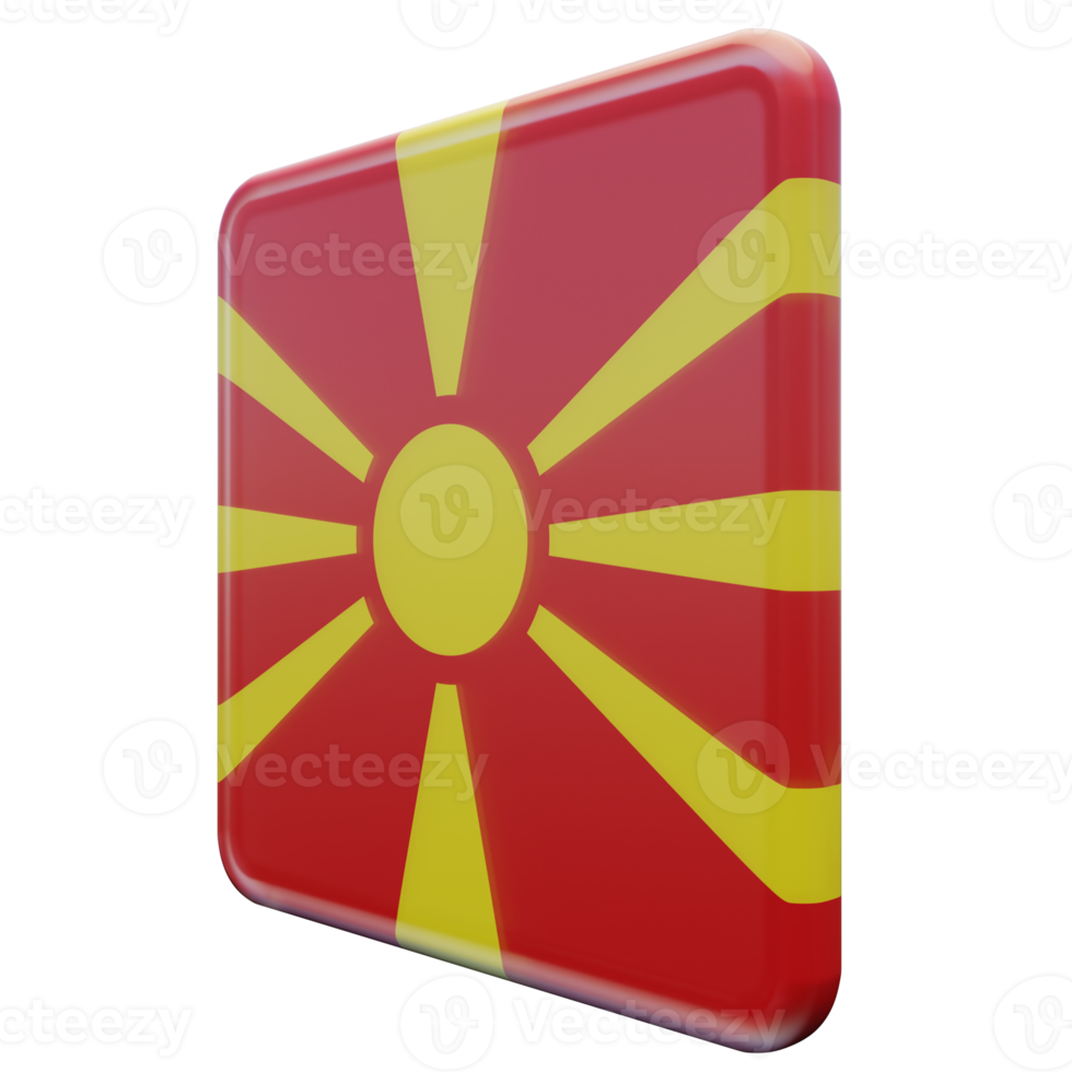 macedonia del norte vista derecha bandera cuadrada brillante texturizada 3d png