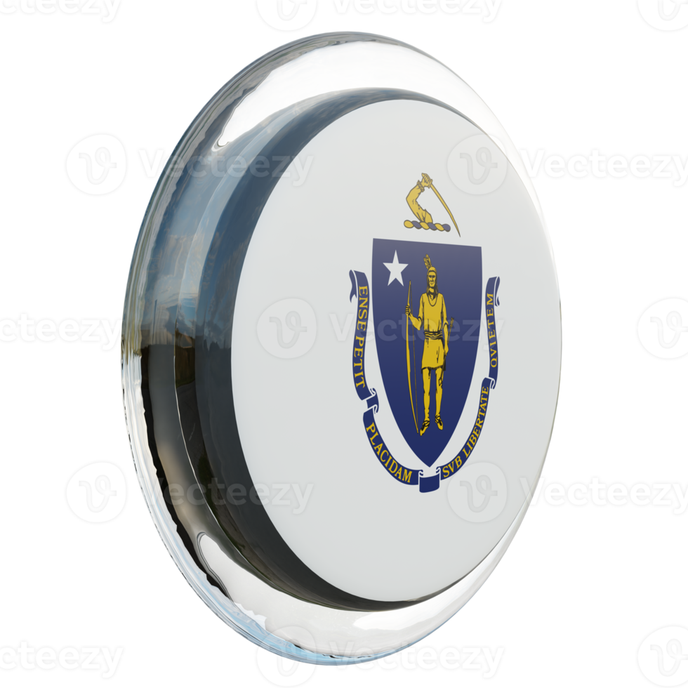 Massachusetts Left View 3d textured glossy circle flag png