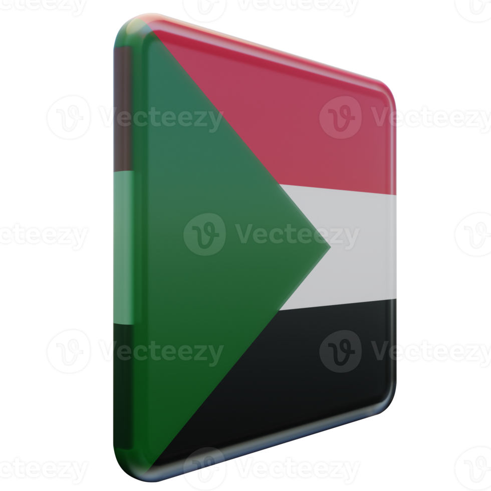 Sudan Left View 3d textured glossy square flag png