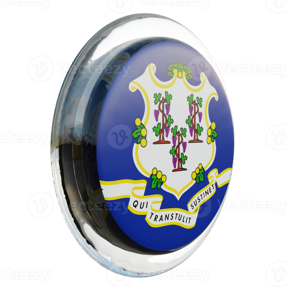 Connecticut Left View 3d textured glossy circle flag png