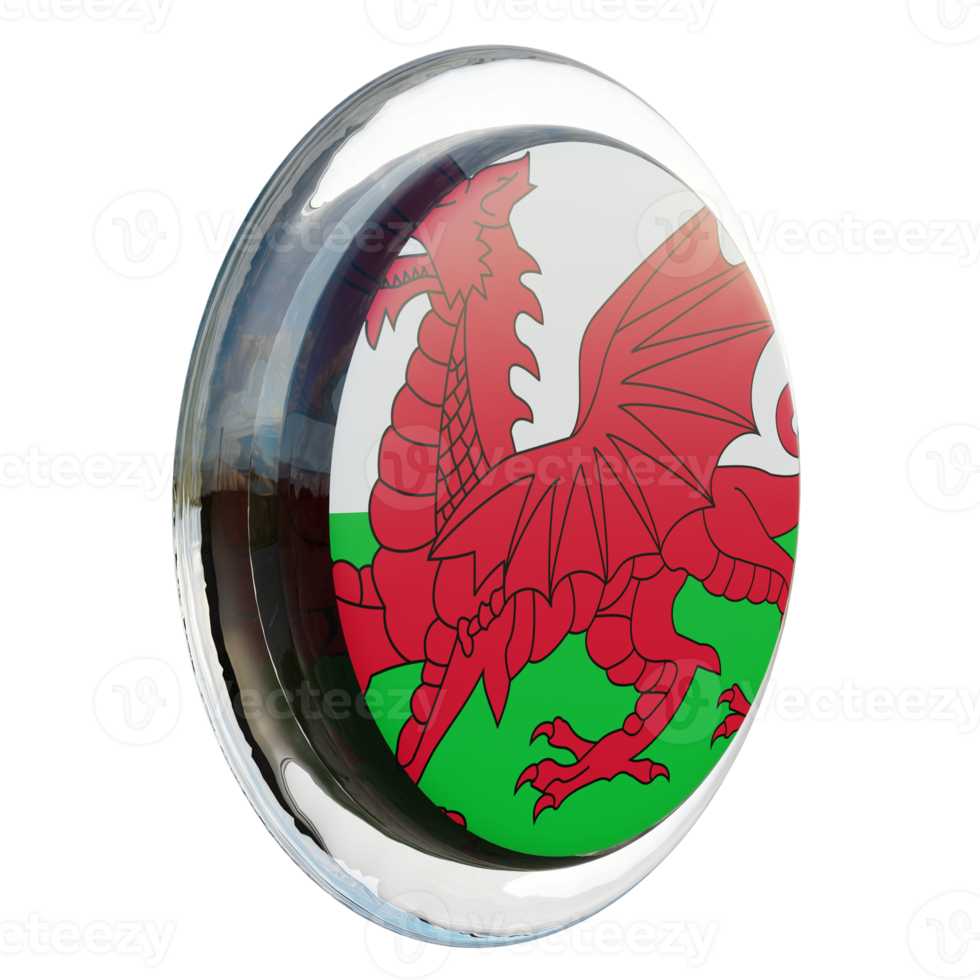 Wales Left View 3d textured glossy circle flag png