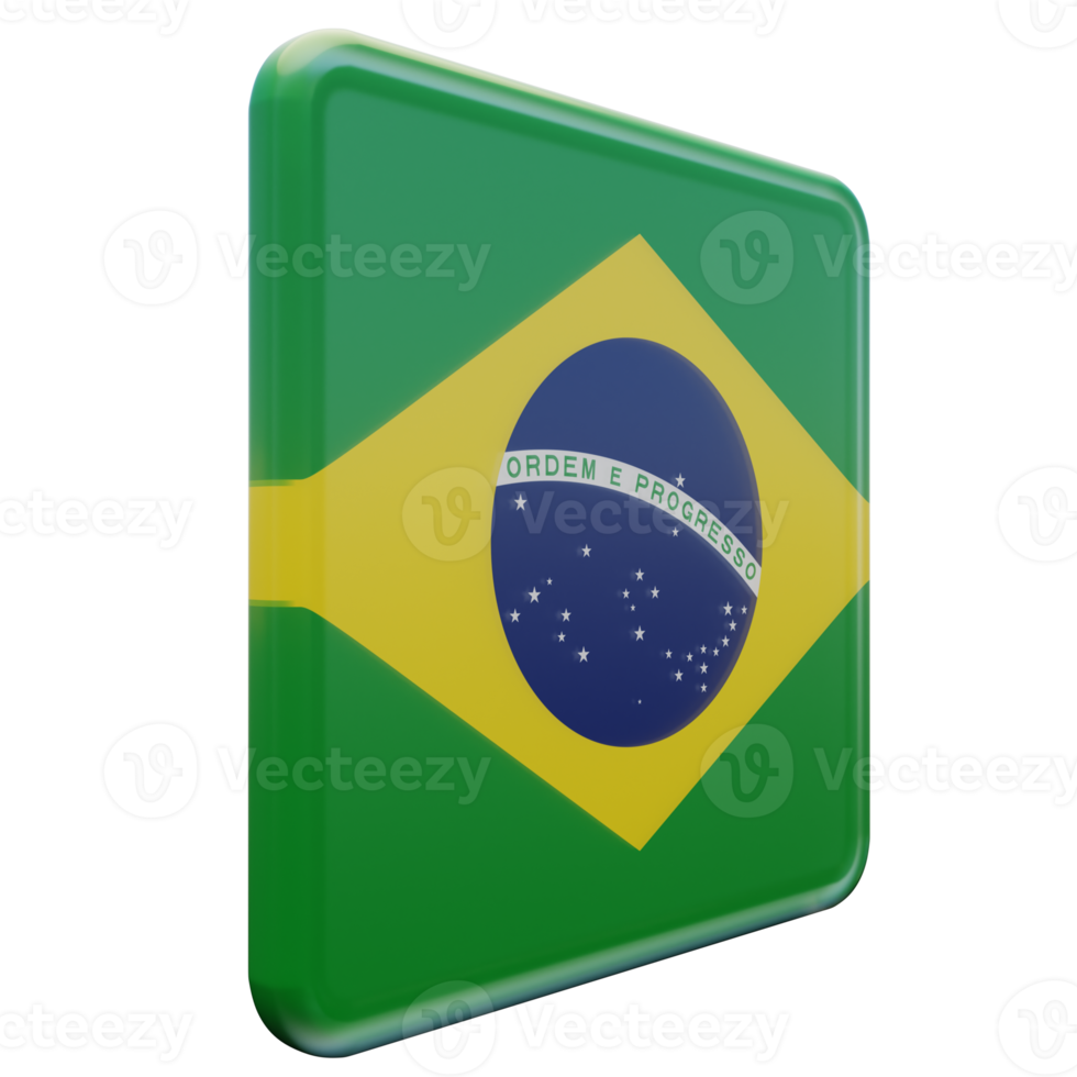 brésil vue de gauche drapeau carré brillant texturé 3d png