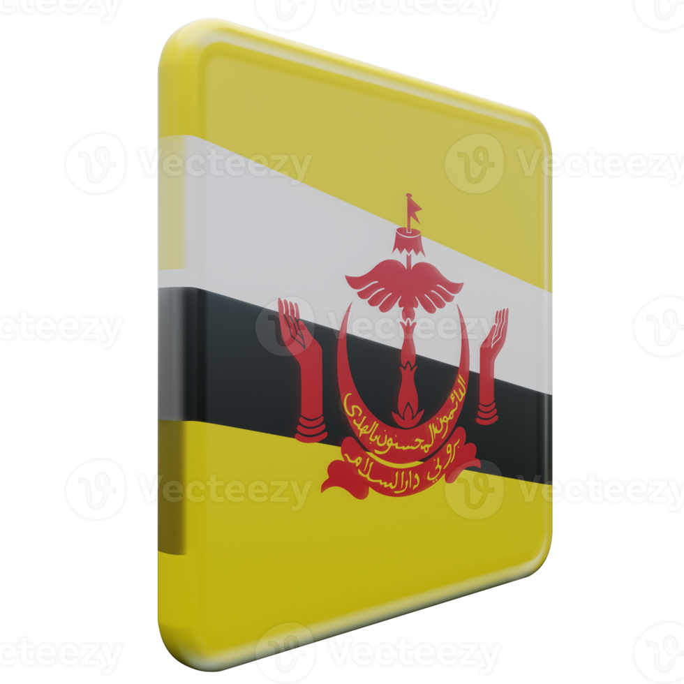 Brunei Left View 3d textured glossy square flag png