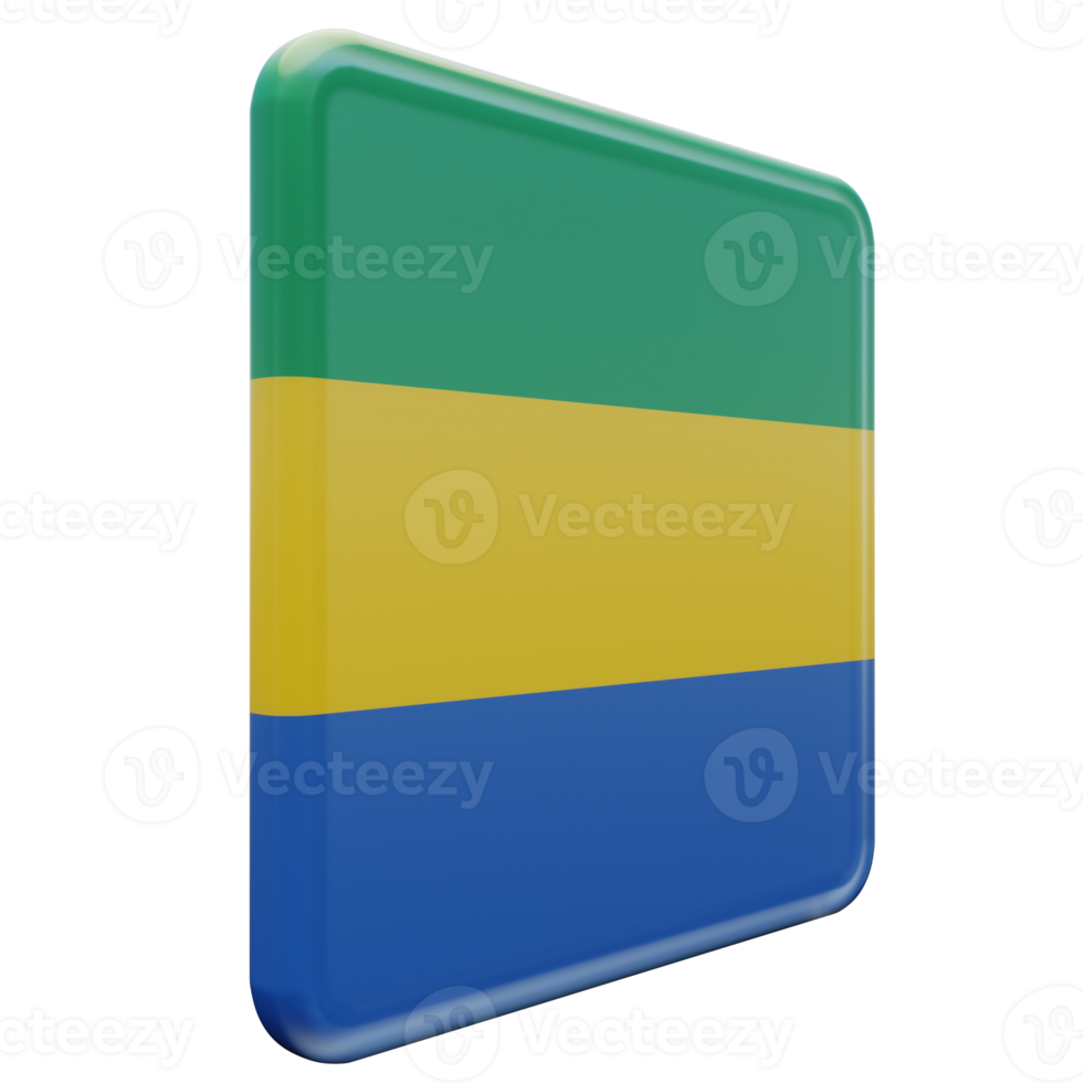 Gabon Left View 3d textured glossy square flag png