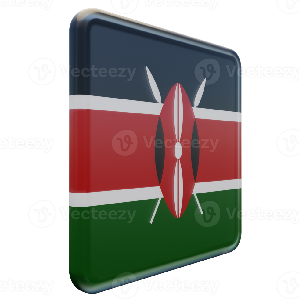 kenya vue de gauche drapeau carré brillant texturé 3d png