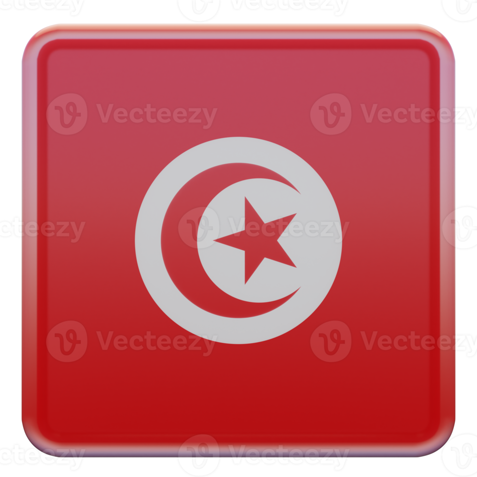 tunisie drapeau carré brillant texturé 3d png