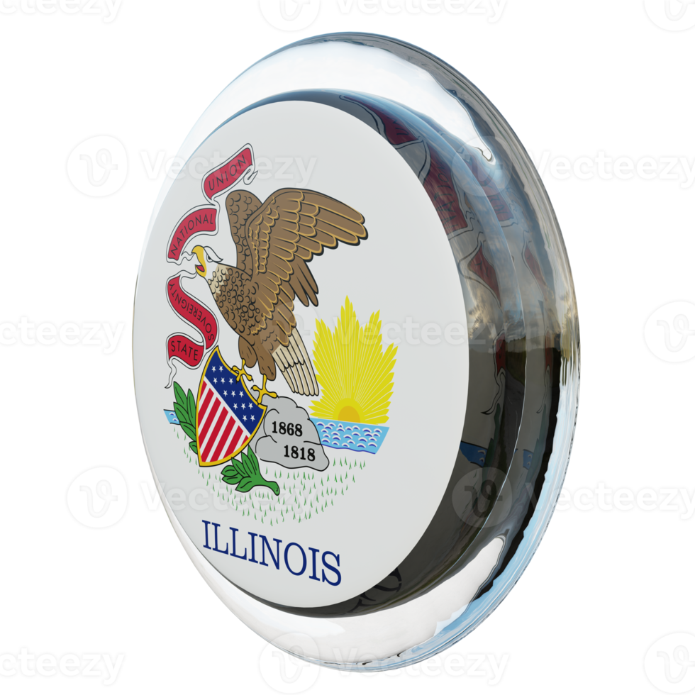 Illinois Right View 3d textured glossy circle flag png