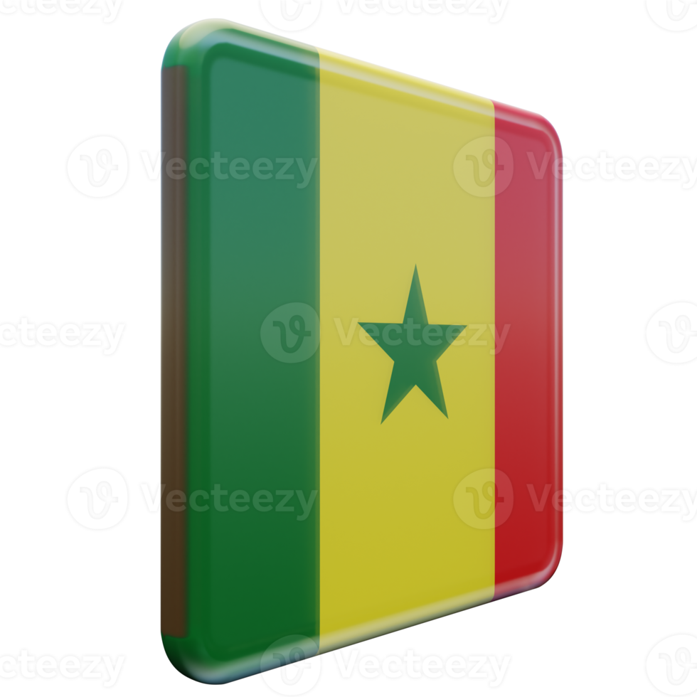 Senegal links visie 3d getextureerde glanzend plein vlag png