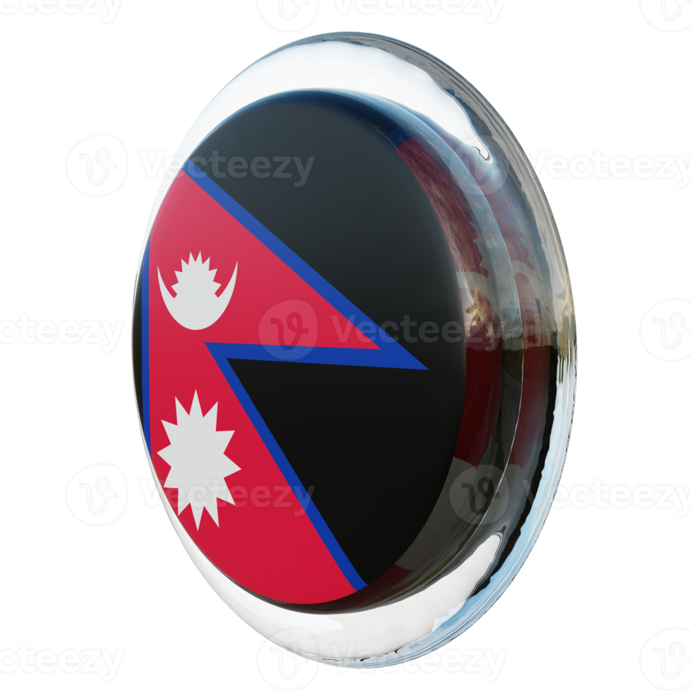 Nepal Rechtsaf visie 3d getextureerde glanzend cirkel vlag png