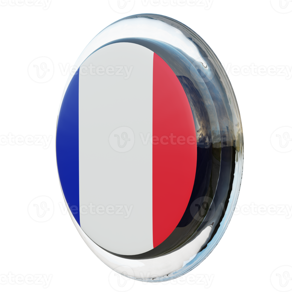 França vista direita bandeira de círculo brilhante texturizado 3d png