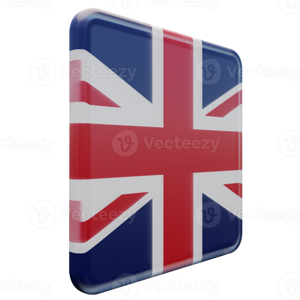 United Kingdom Left View 3d textured glossy square flag png