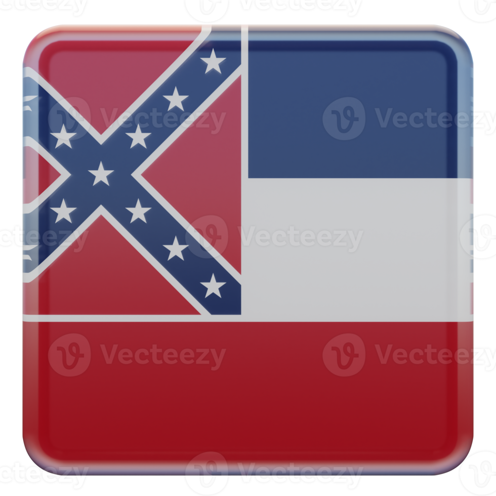 Mississippi 3d textured glossy square flag png