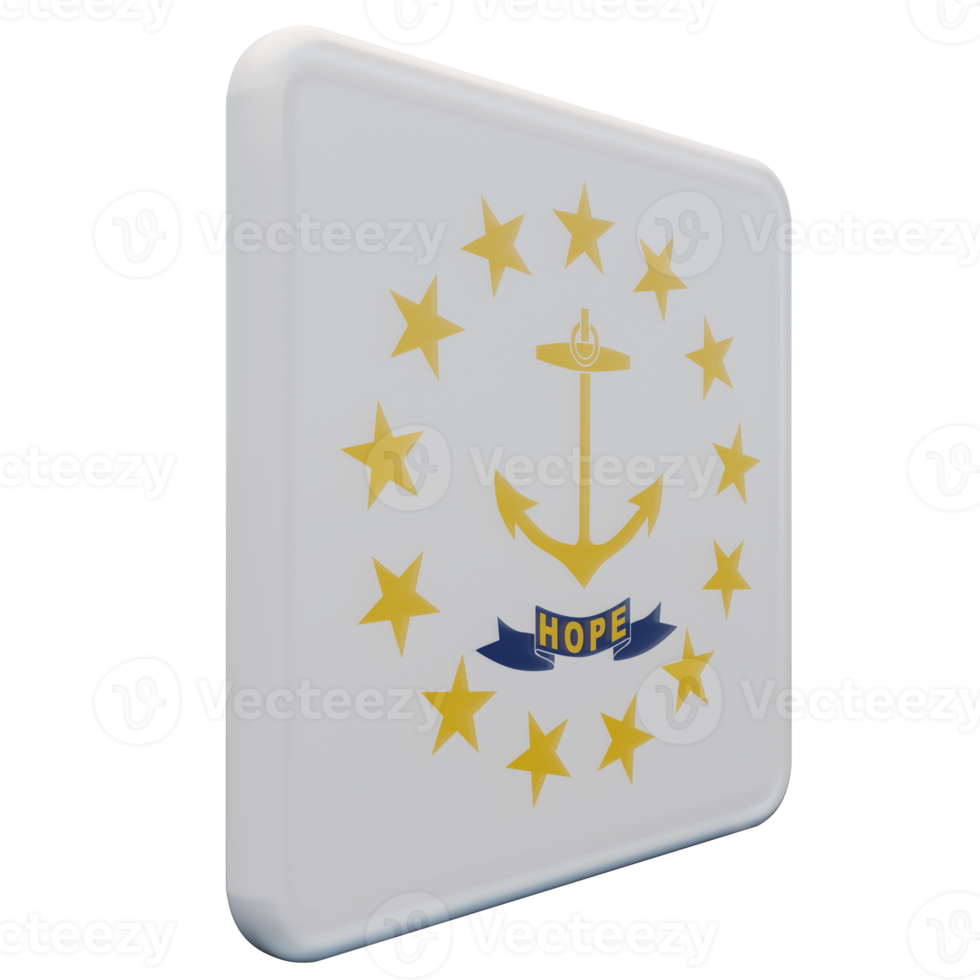 Rhode Island Left View 3d textured glossy square flag png