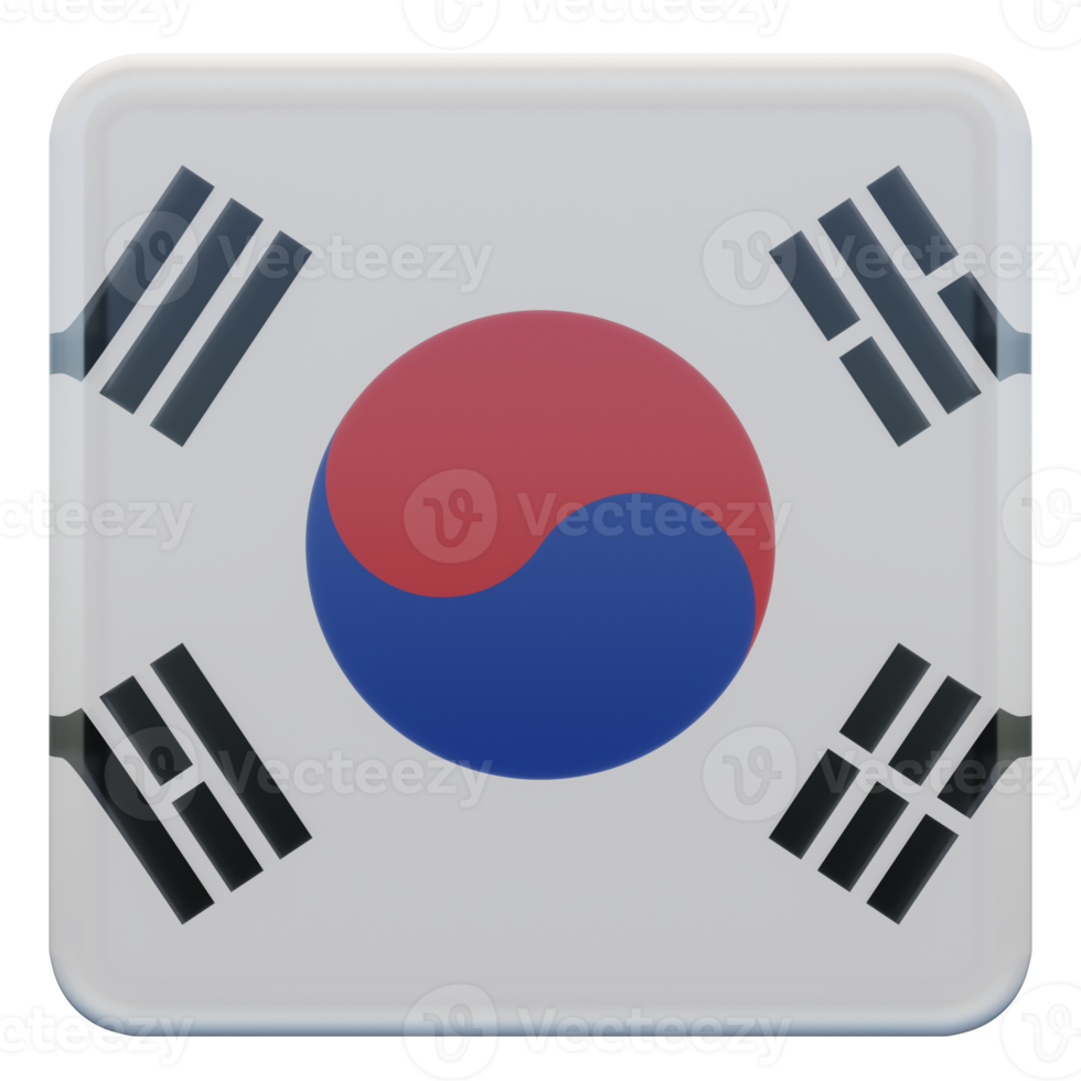 söder korea 3d texturerad glansig fyrkant flagga png