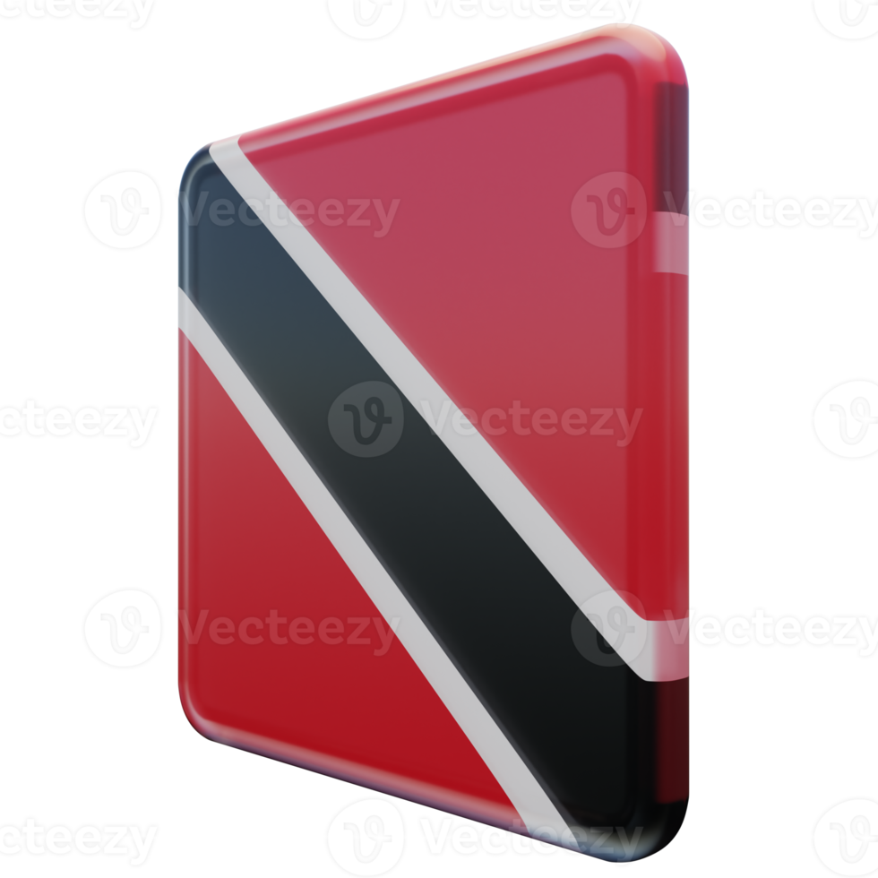 Trinidad and Tobago Right View 3d textured glossy square flag png