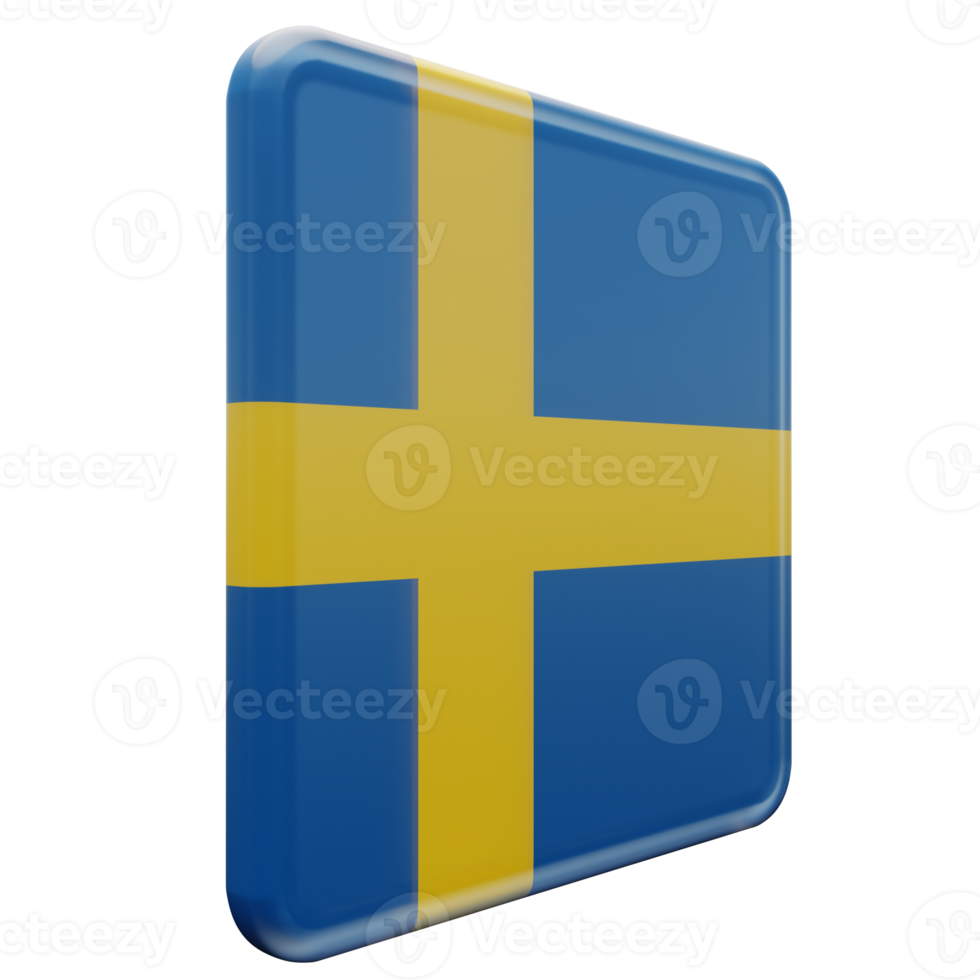 Sweden Left View 3d textured glossy square flag png