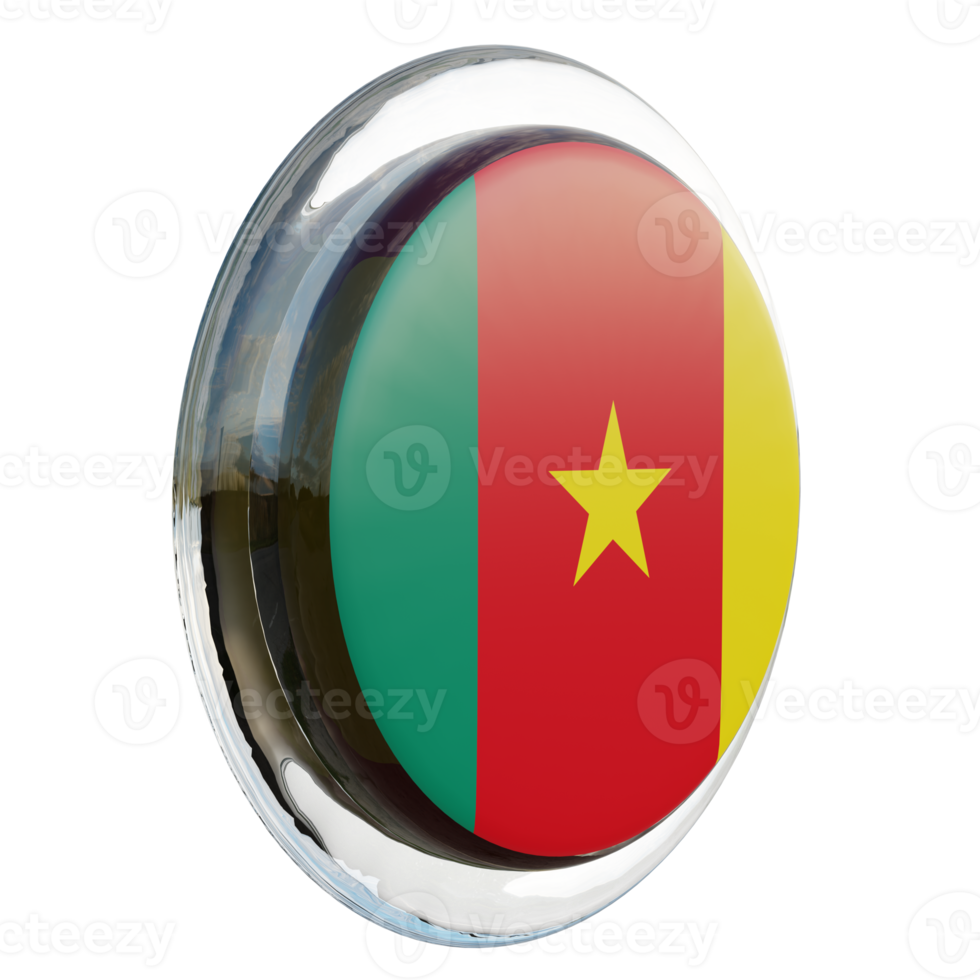 cameroon vänster se 3d texturerad glansig cirkel flagga png