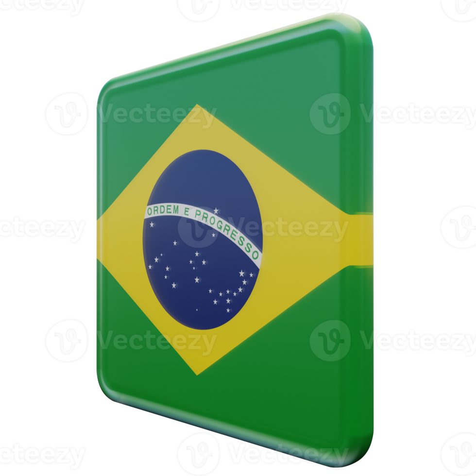 vista direita do brasil bandeira quadrada brilhante texturizada 3d png