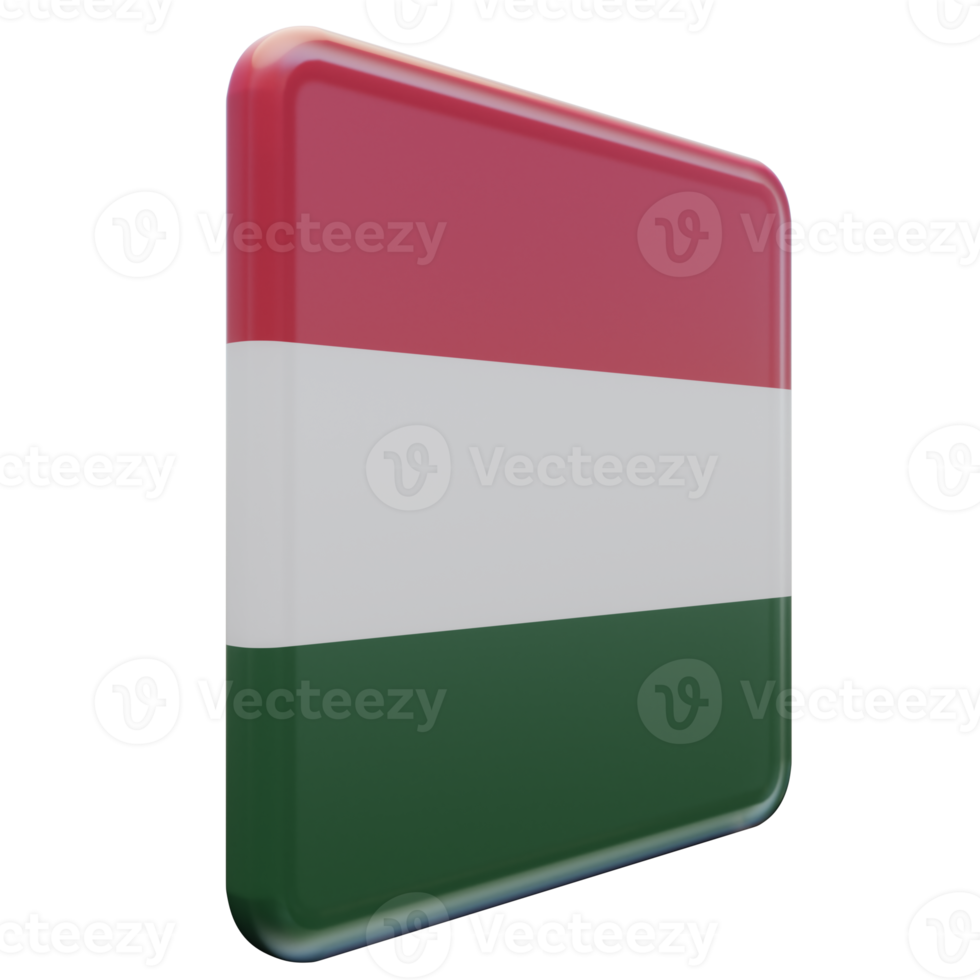 Hongarije links visie 3d getextureerde glanzend plein vlag png