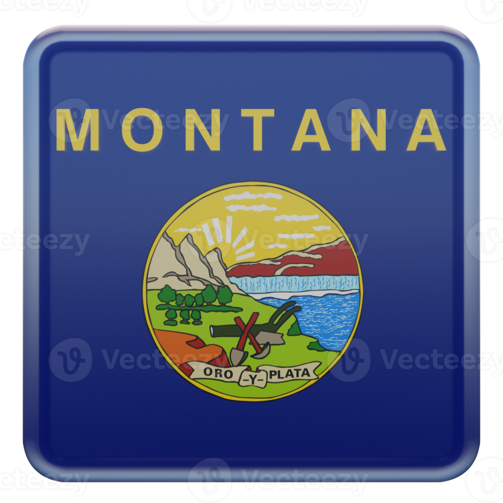 drapeau carré brillant texturé montana 3d png
