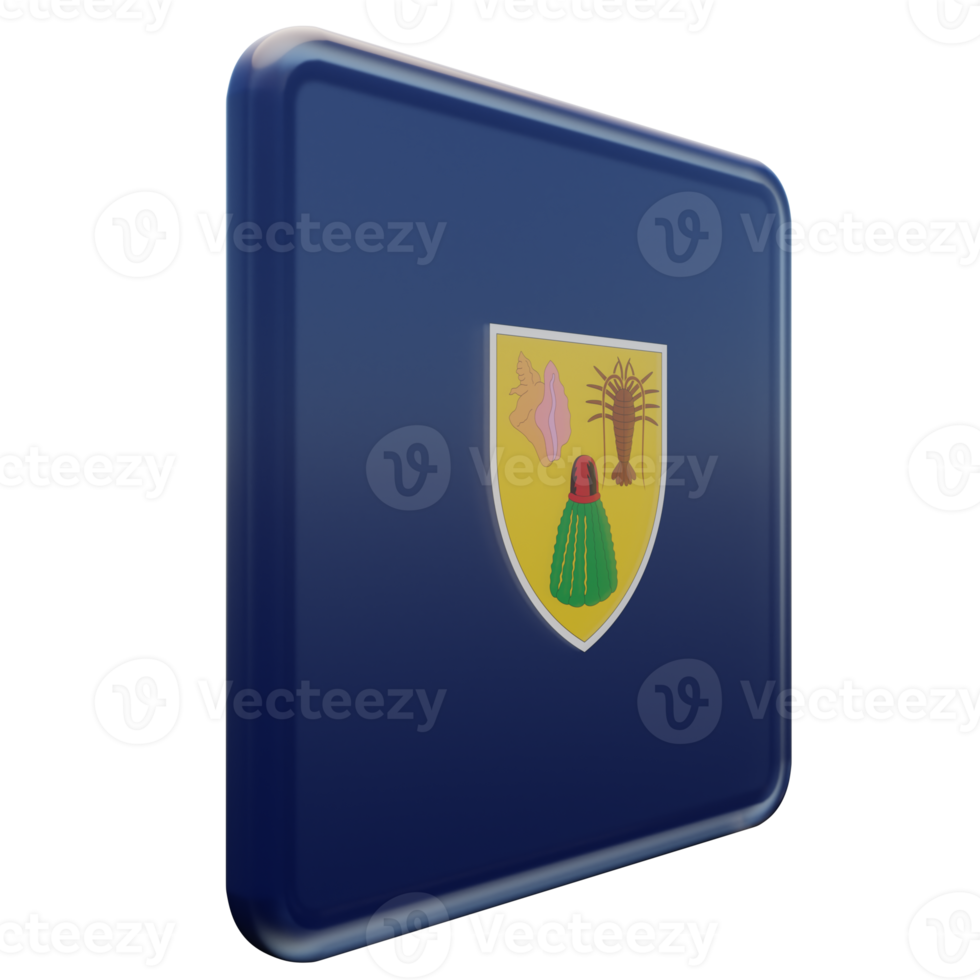 Turks and Caicos Islands Left View 3d textured glossy square flag png