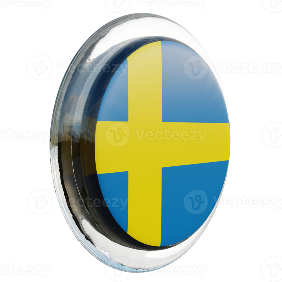 Zweden links visie 3d getextureerde glanzend cirkel vlag png