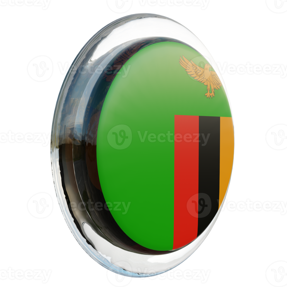 Zambia Left View 3d textured glossy circle flag png